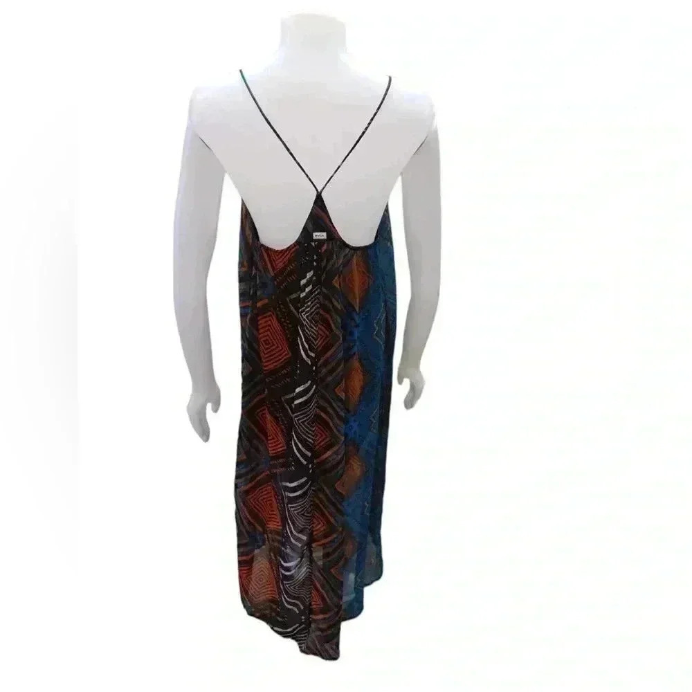 RVCA Maxi Multicolour Geometric Boho Flowy Spaghetti Strap Dress Size Medium - Picture 2 of 10